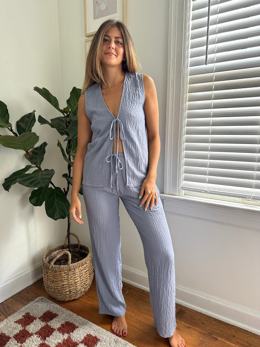 Things Between Blair Blue Crinkle Straight Pants