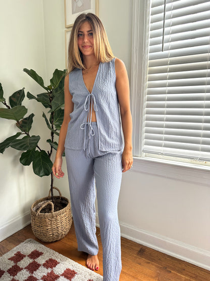 Things Between Blair Blue Crinkle Straight Pants
