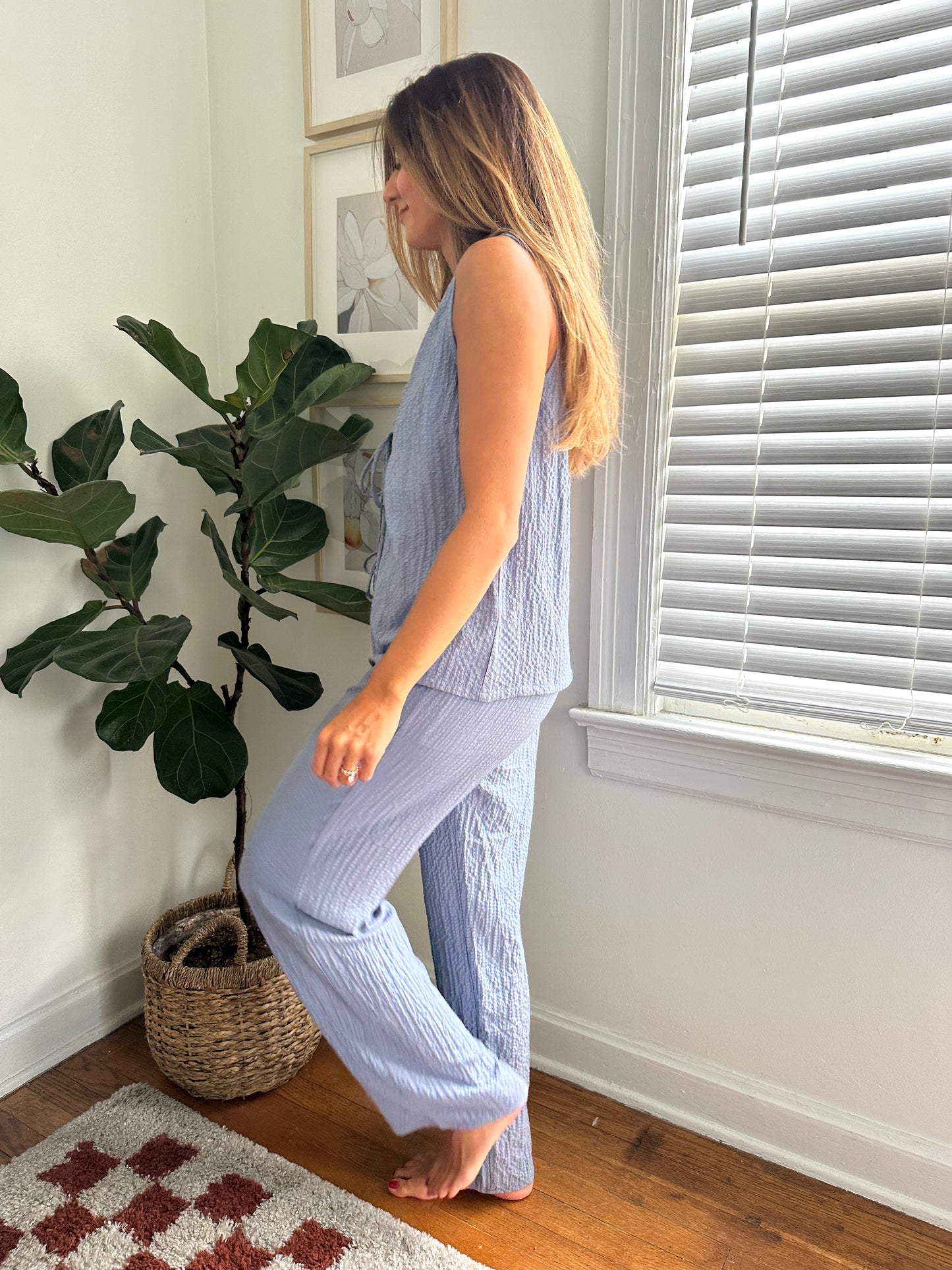Things Between Blair Blue Crinkle Straight Pants