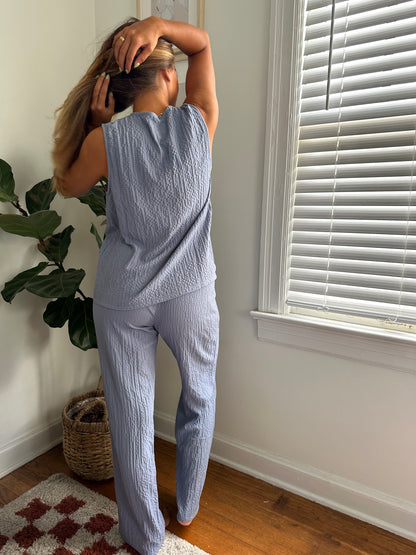 Things Between Blair Blue Crinkle Straight Pants