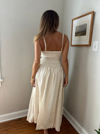 Marcella Natural Linen Smocked Midi Dress