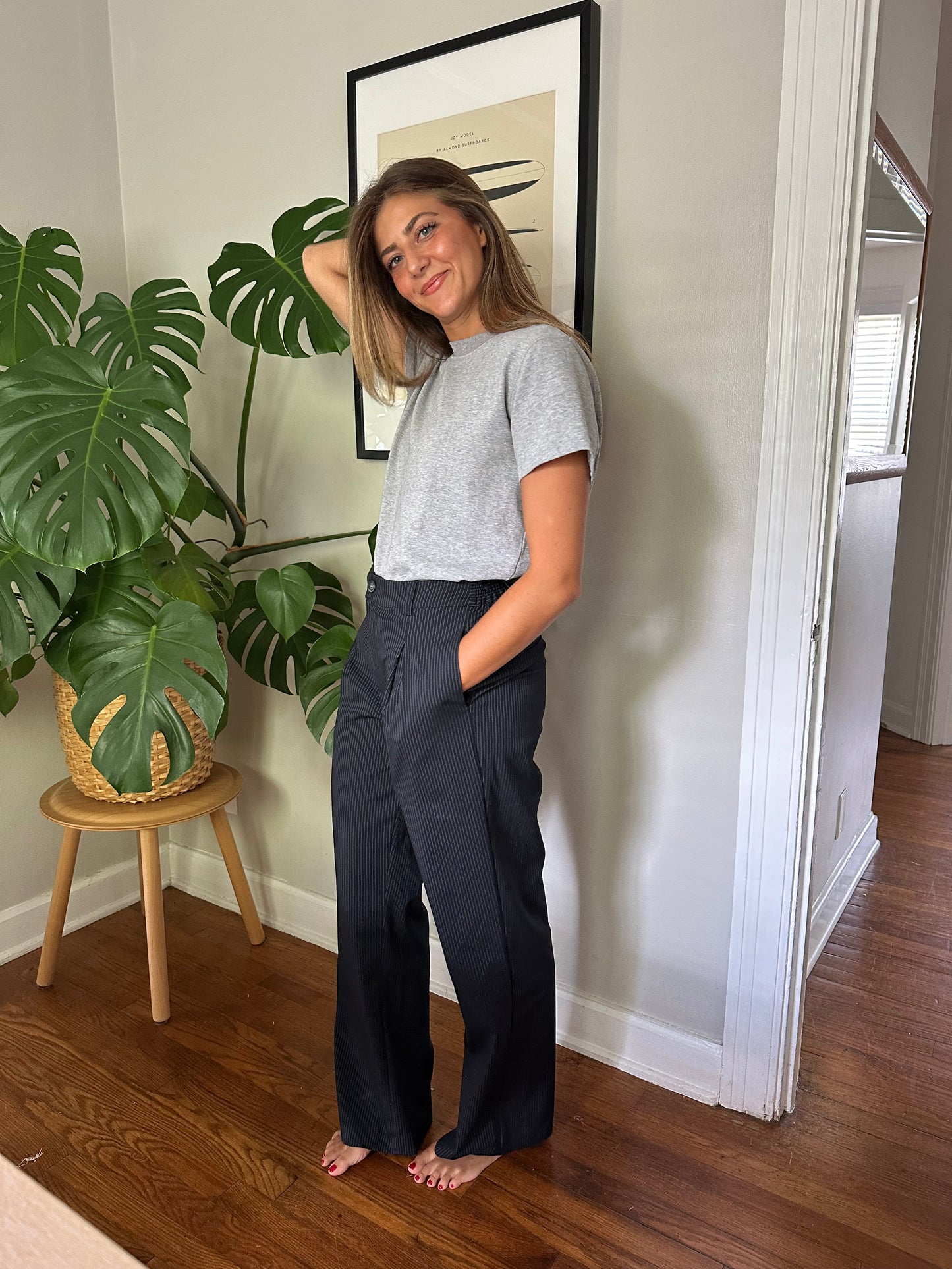 Needii Blake Charcoal Pinstripe Straight Trouser Pants