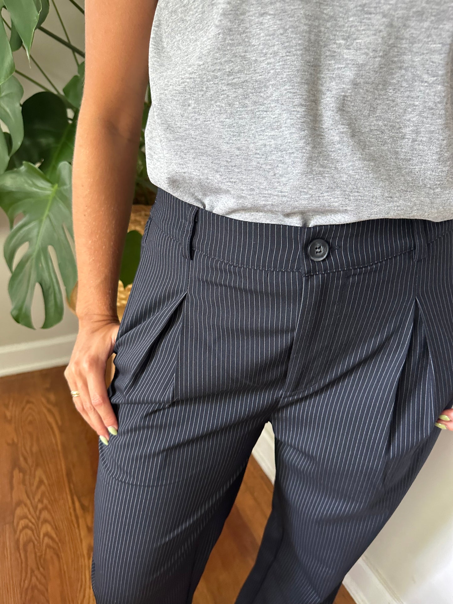 Needii Blake Charcoal Pinstripe Straight Trouser Pants