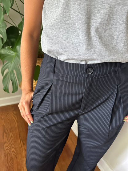 Needii Blake Charcoal Pinstripe Straight Trouser Pants