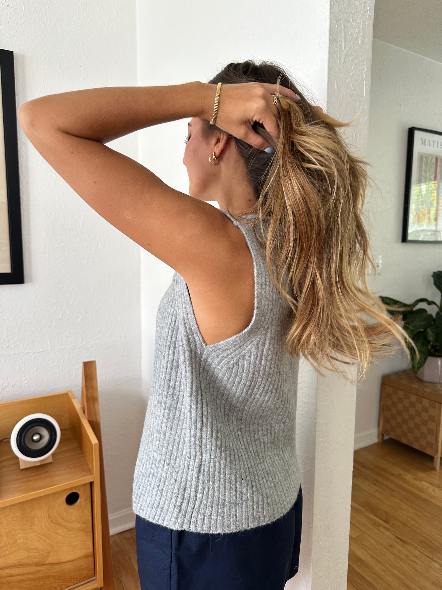 Things Between Clarissa Grey Ribbed Button Vest Top