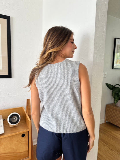 Things Between Clarissa Grey Ribbed Button Vest Top