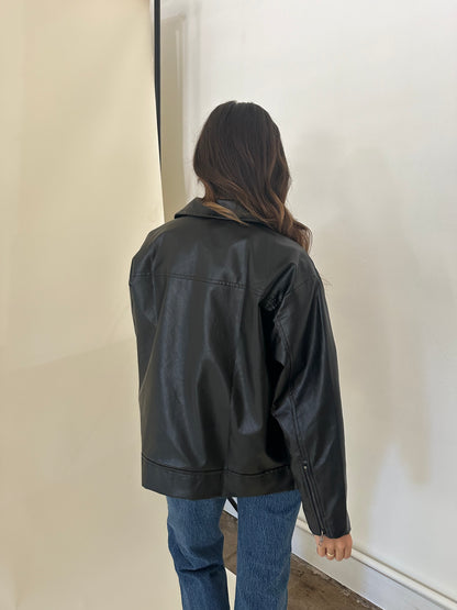 Needii Pepper Black Oversized Faux Leather Jacket