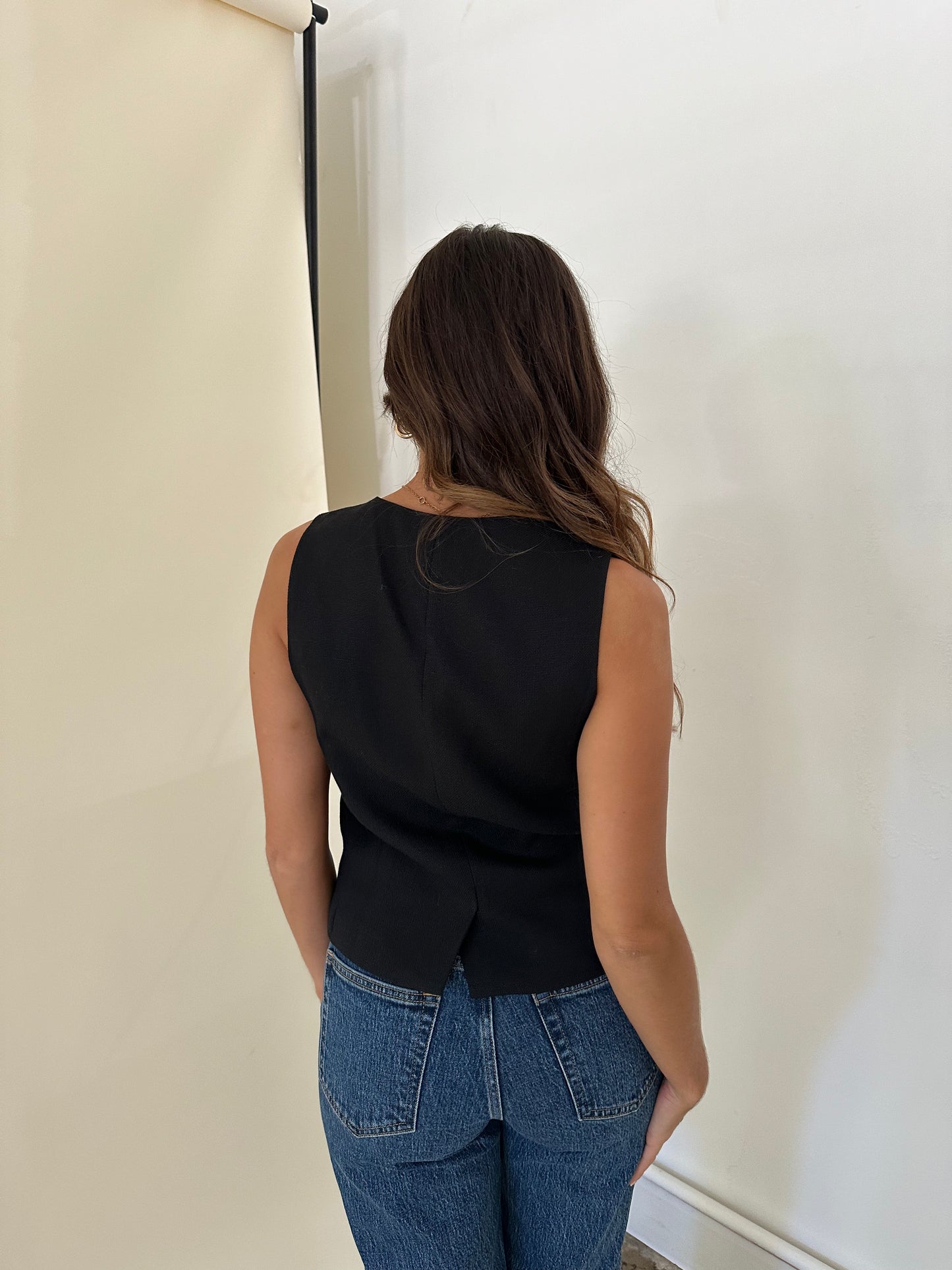 Molly Bracken Drew Black Woven Buttoned Vest Top