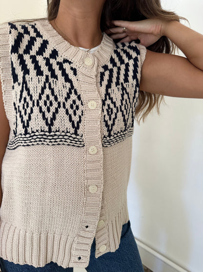Bailey Rose Dylan Beige Patterned Knit Button Vest Top