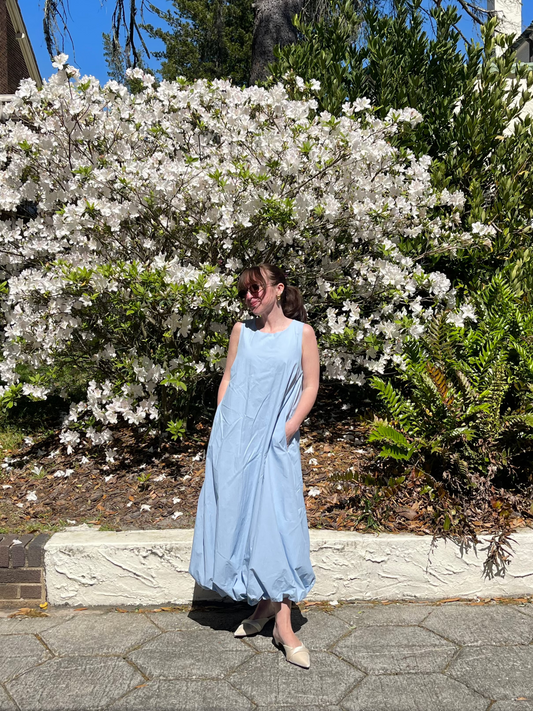 PINCH Brielle Solid Bubble Hem Midi Dress (Blue)