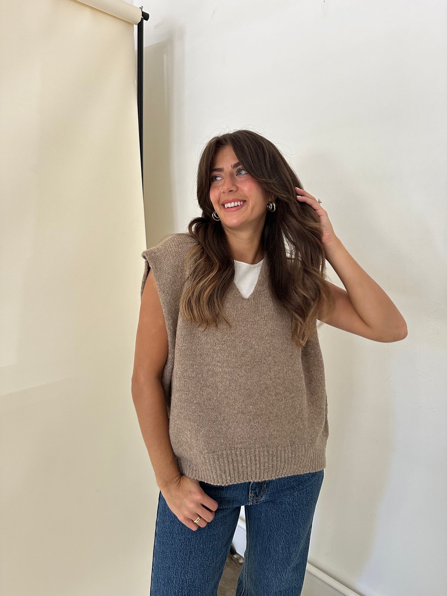 Daphne Soft Knit Oversized Vest Top (Taupe)