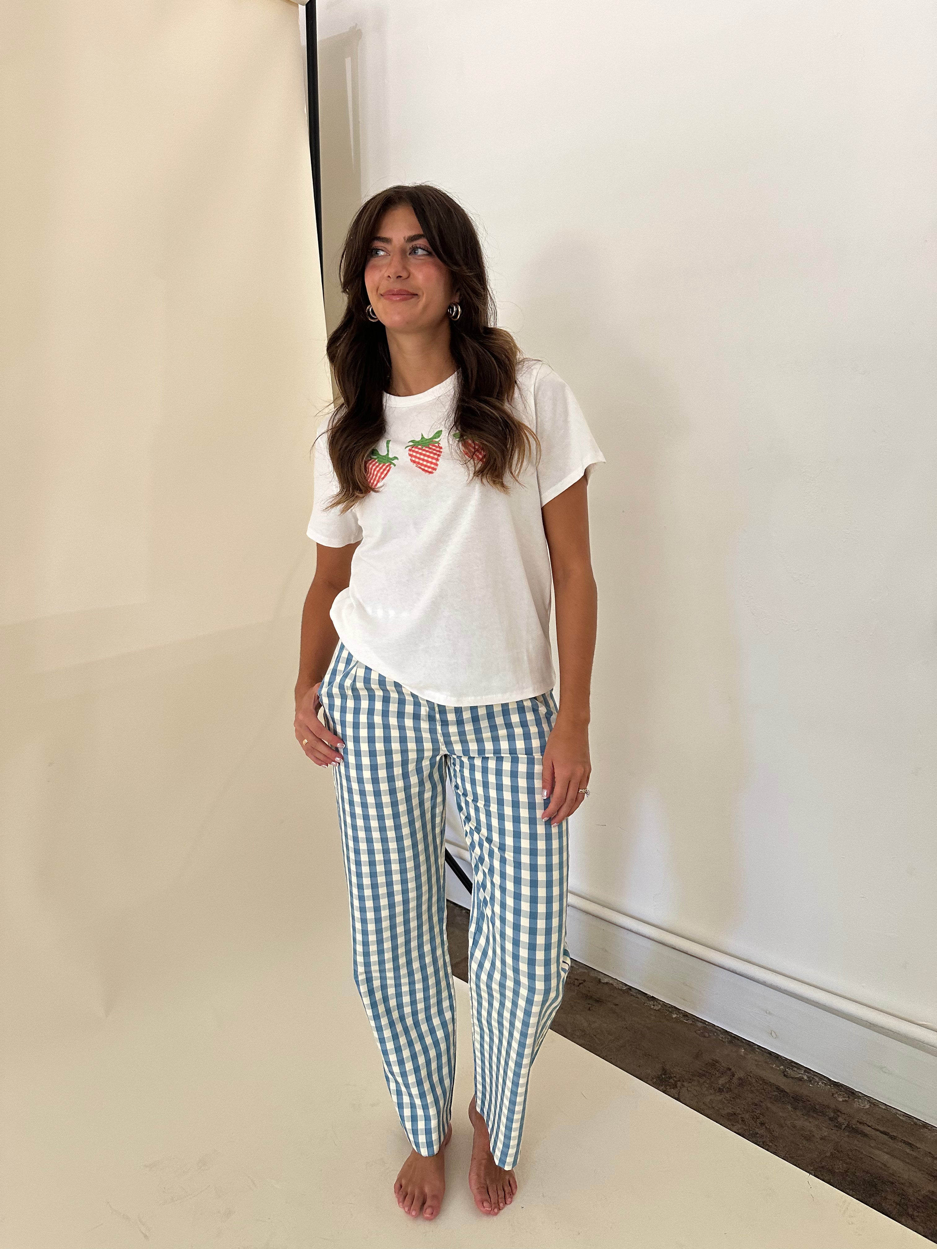 Dana Blue and Cream Gingham Straight Trouser Pants