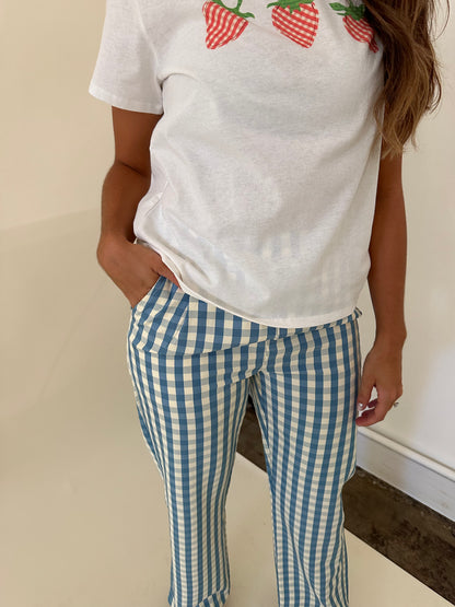 Dana Blue and Cream Gingham Straight Trouser Pants