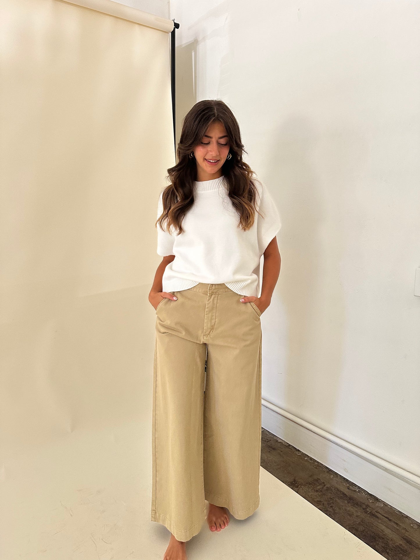 Miou Muse Dakota Khaki Wide Leg Denim Pants