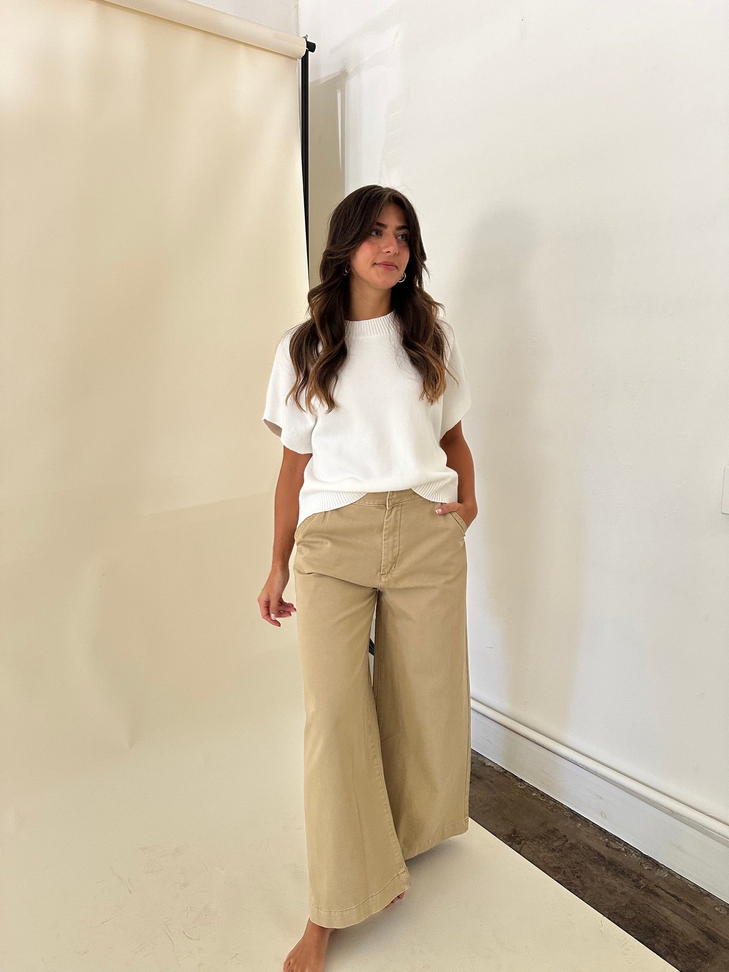 Miou Muse Dakota Khaki Wide Leg Denim Pants