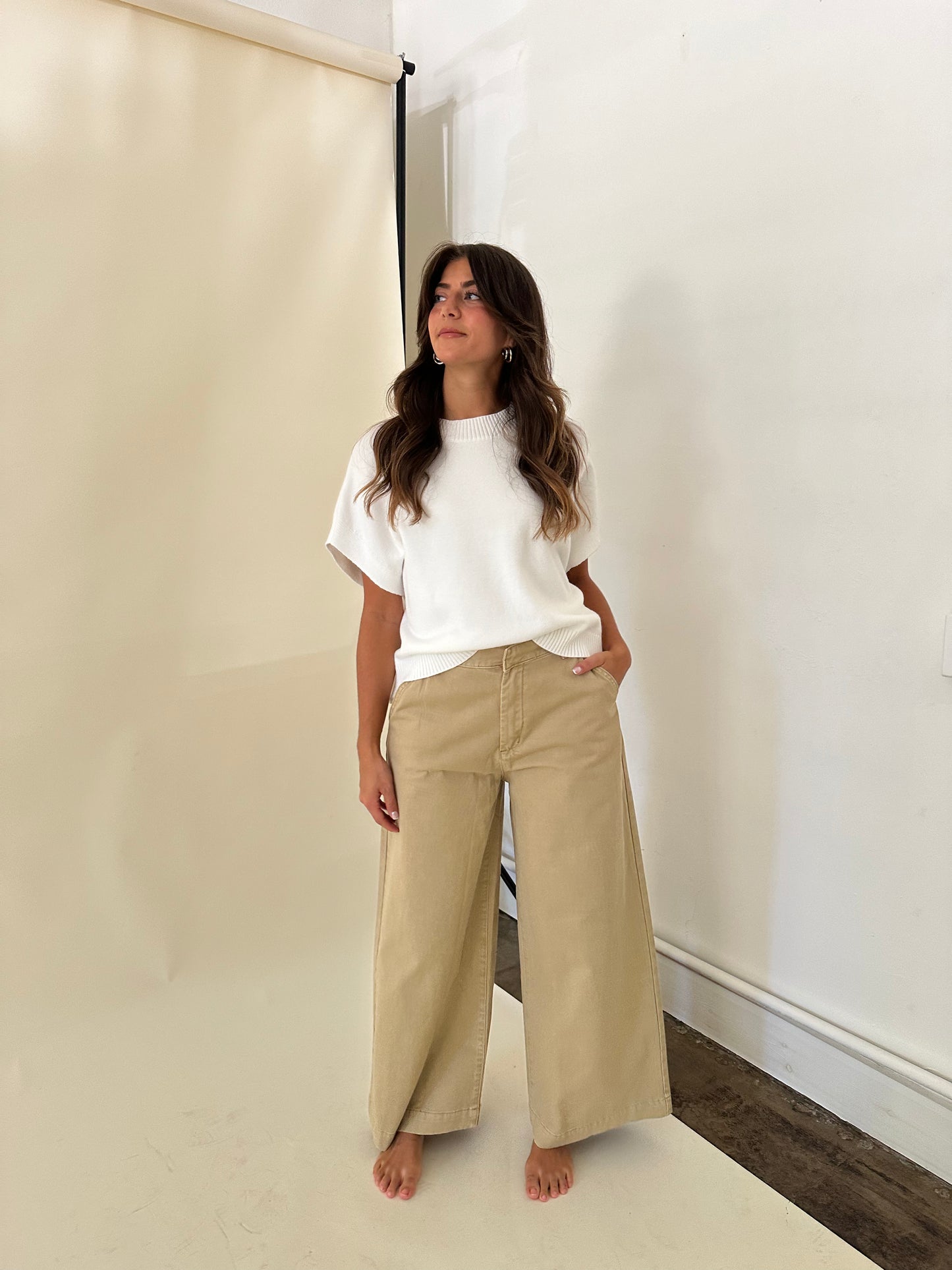 Miou Muse Dakota Khaki Wide Leg Denim Pants