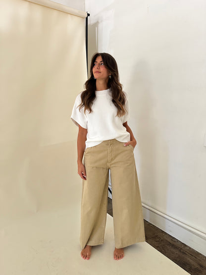Miou Muse Dakota Khaki Wide Leg Denim Pants