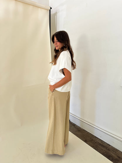 Miou Muse Dakota Khaki Wide Leg Denim Pants