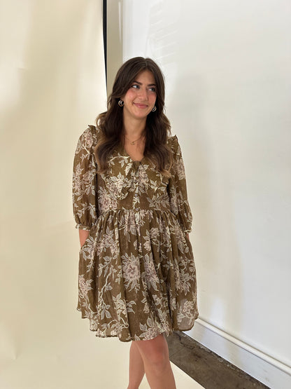 Sofie the Label Demi Sage Floral Ruffle Collar Mini Dress