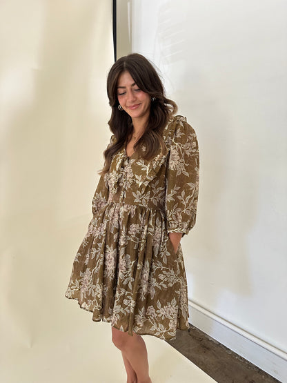 Sofie the Label Demi Sage Floral Ruffle Collar Mini Dress
