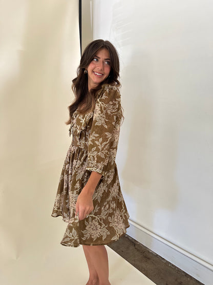 Sofie the Label Demi Sage Floral Ruffle Collar Mini Dress