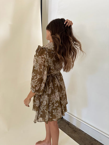Sofie the Label Demi Sage Floral Ruffle Collar Mini Dress