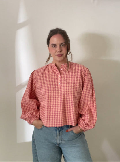 FRNCH Ismery Pink Gingham Cotton Buttoned Top