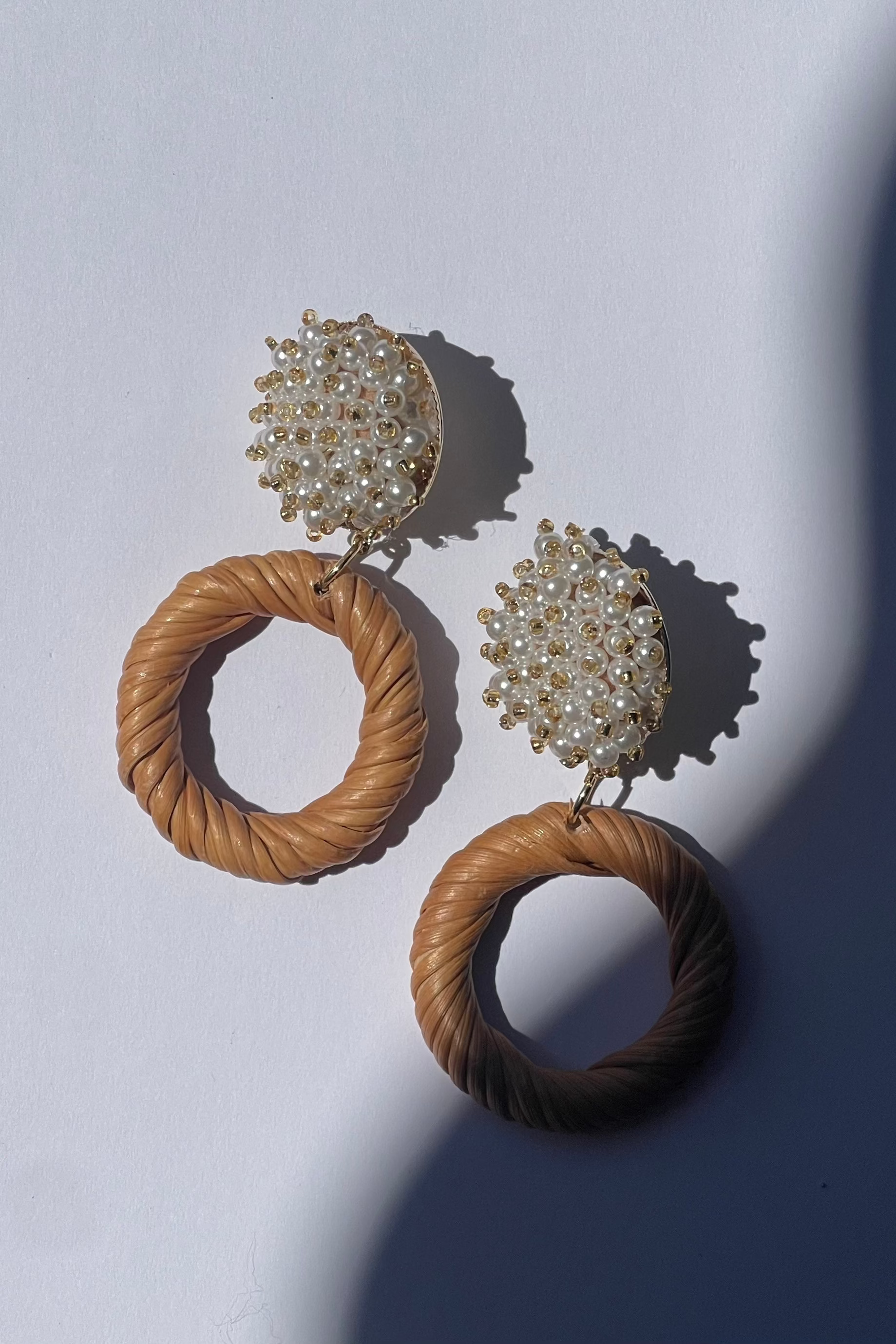 Rattan Wrap Pearl Earrings