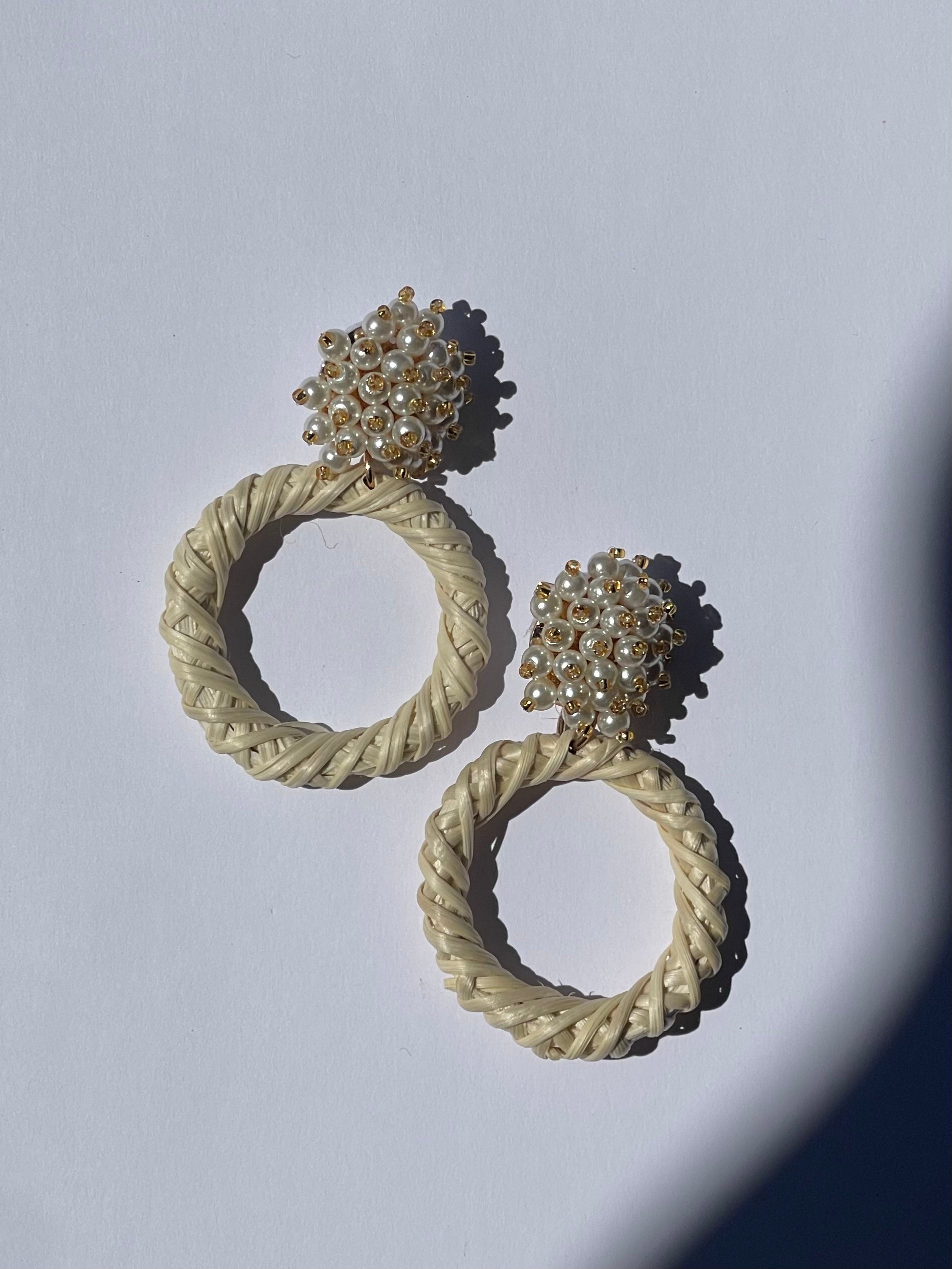 Rattan Wrap Pearl Earrings