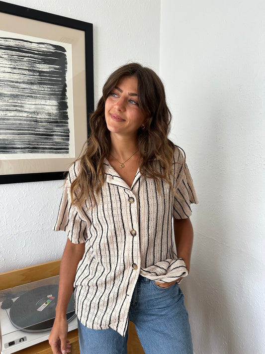 Bailey Rose Emma Black Striped Button Collar Top