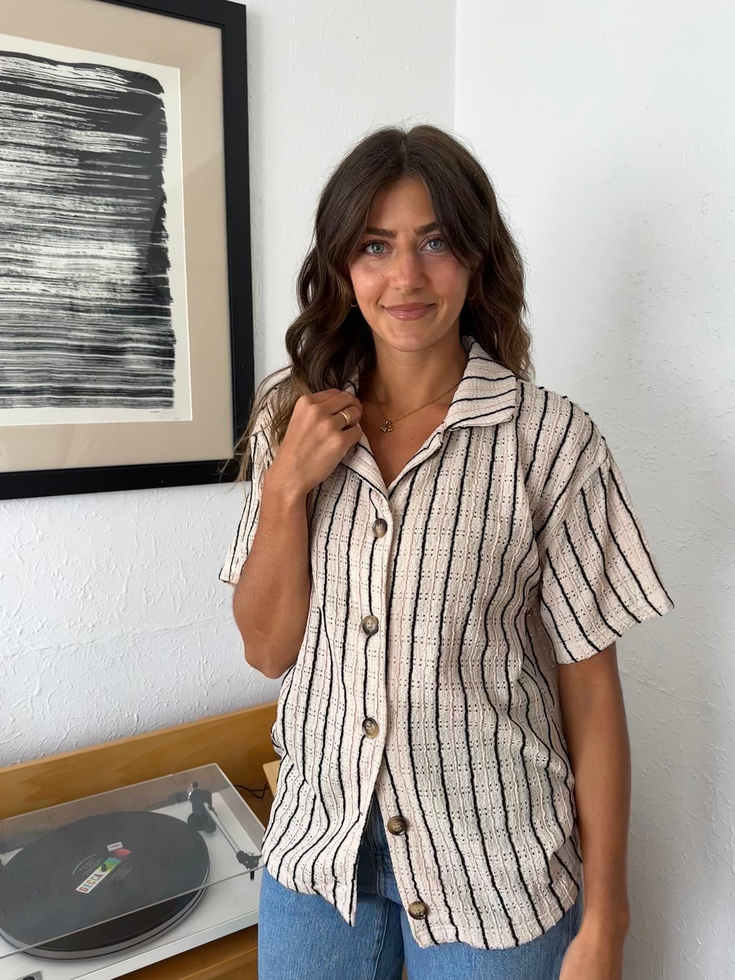 Bailey Rose Emma Black Striped Button Collar Top