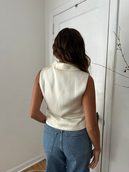 Needii Ellie Cream Satin Buttoned Sleeveless Vest Top