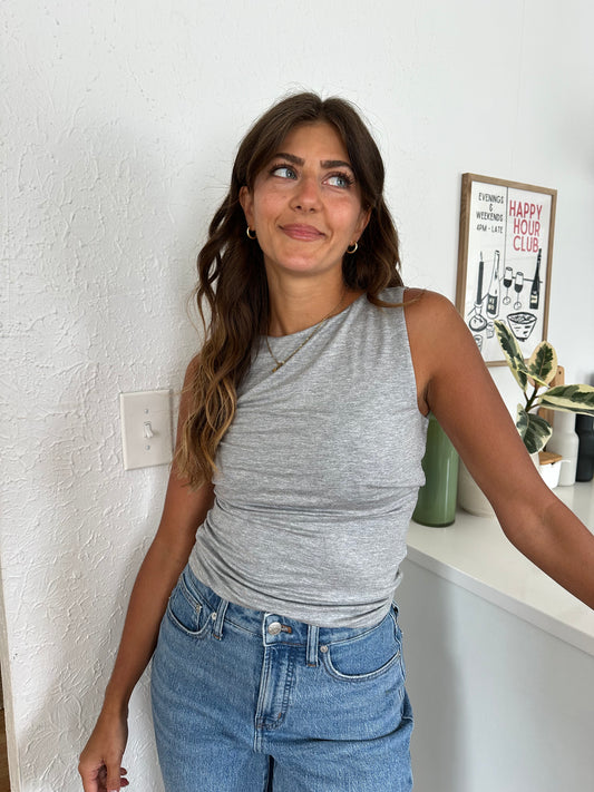 Elena Soft Knit Stretch Sleeveless Top (Grey) L