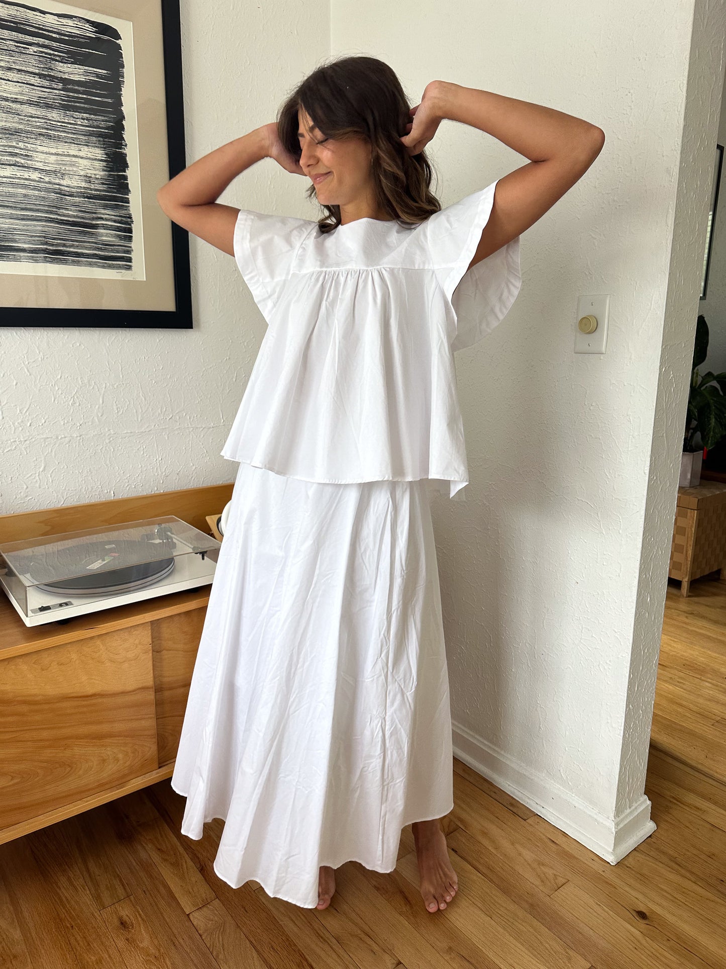 Estella White Poplin Midi Flare Skirt