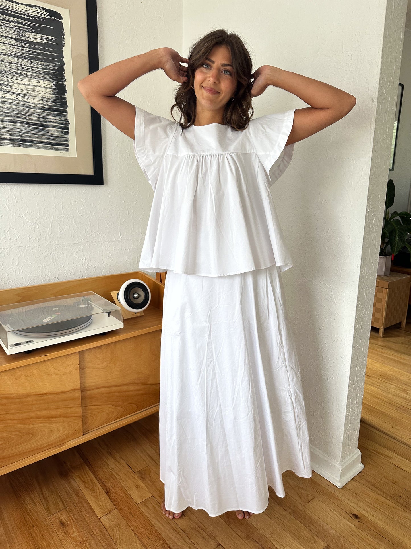 Estella White Poplin Midi Flare Skirt