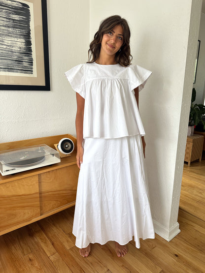 Estella White Poplin Midi Flare Skirt