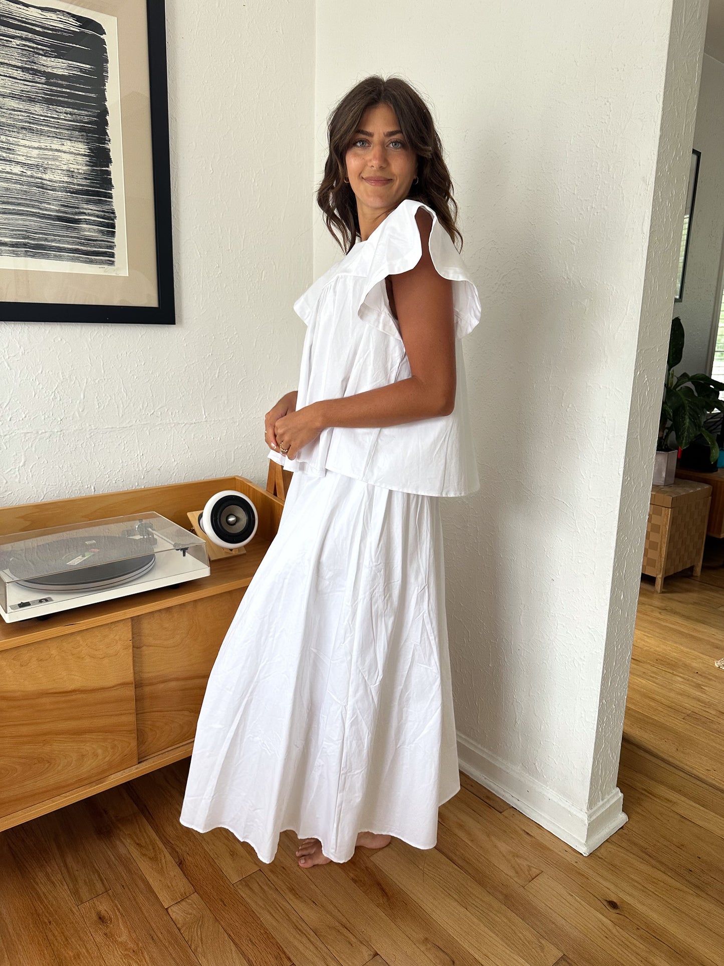 Estella White Poplin Midi Flare Skirt