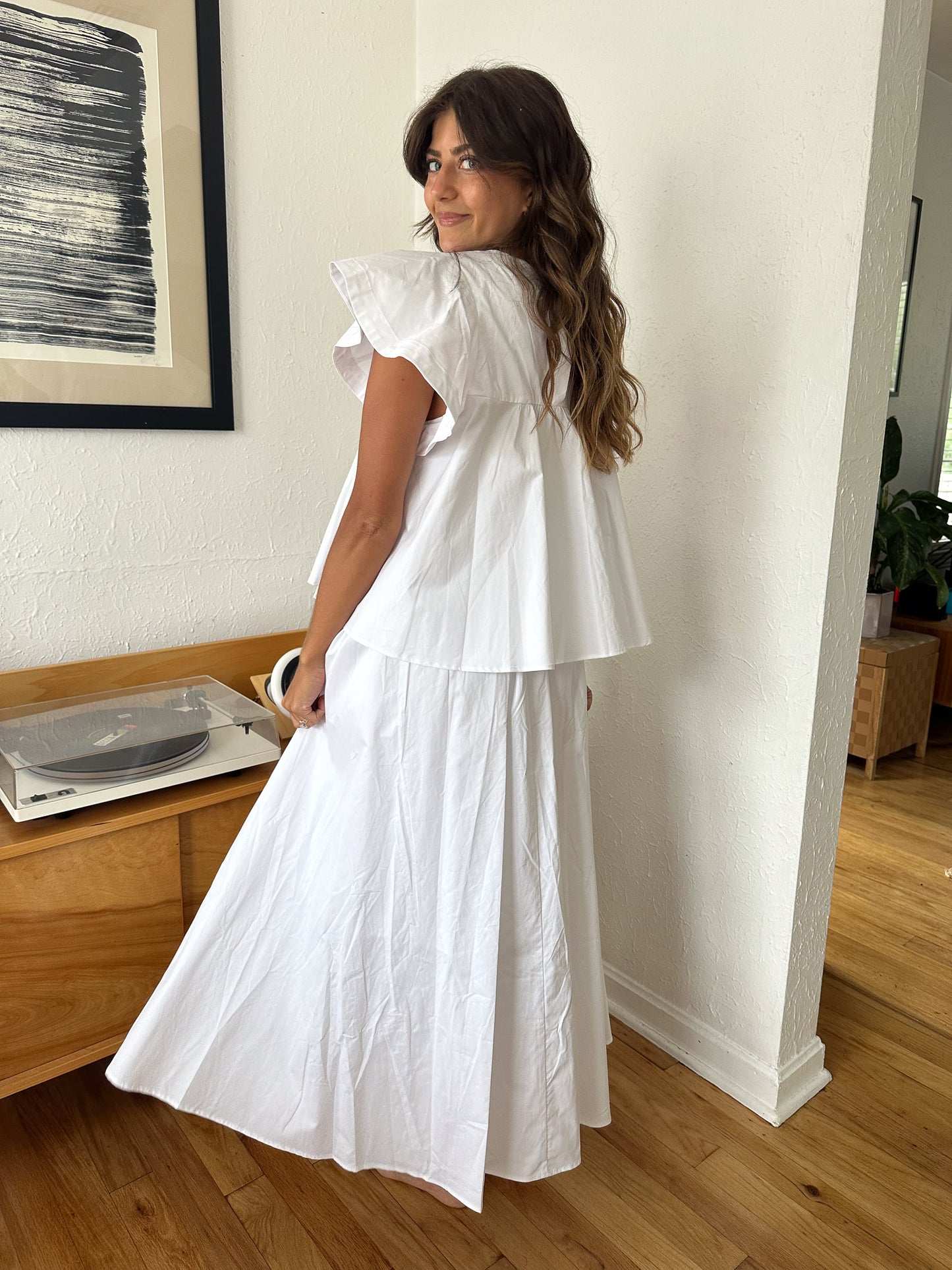 Estella White Poplin Midi Flare Skirt