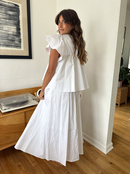 Estella White Poplin Midi Flare Skirt