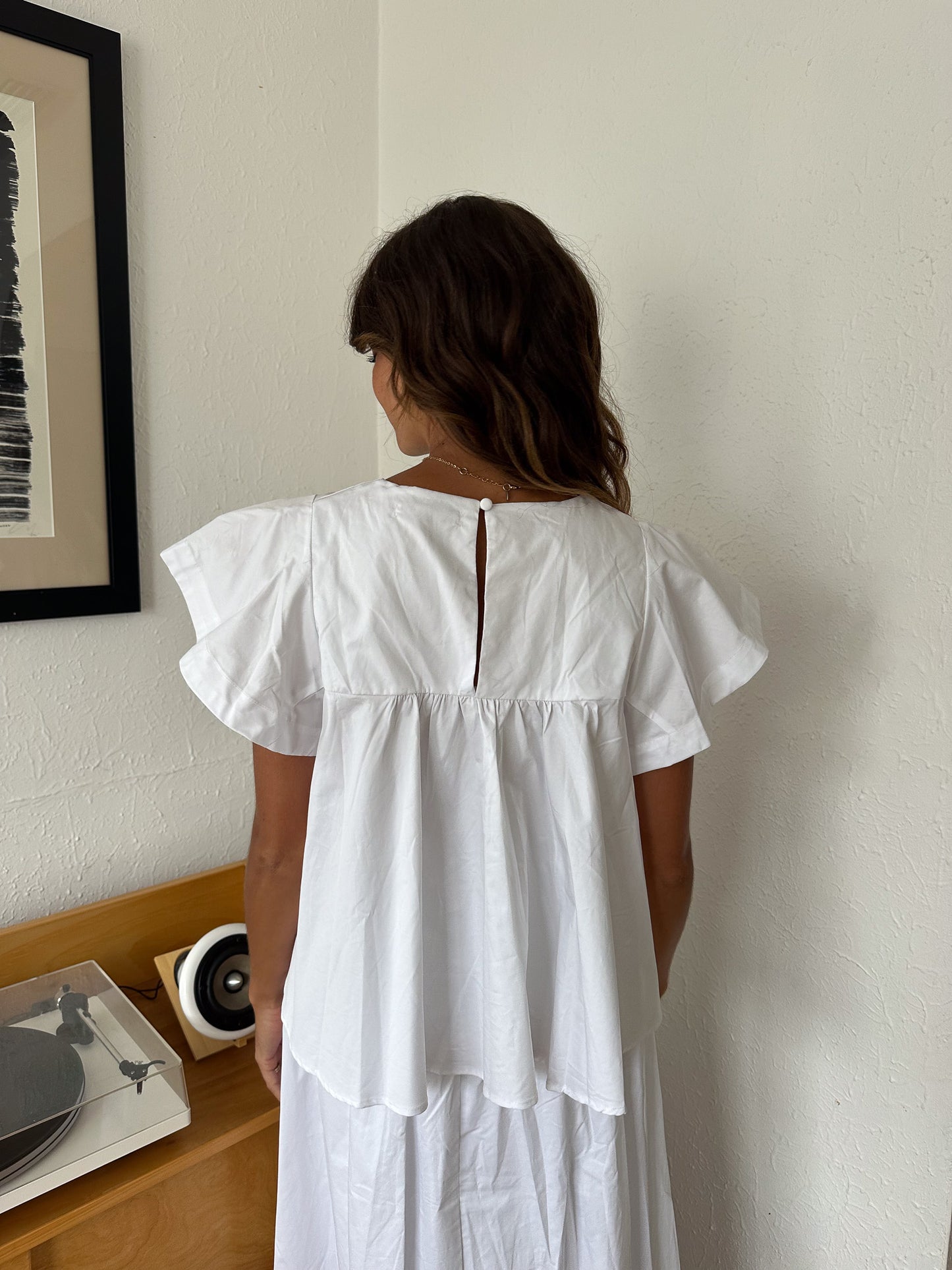 Estella White Poplin Babydoll Short Sleeve Top