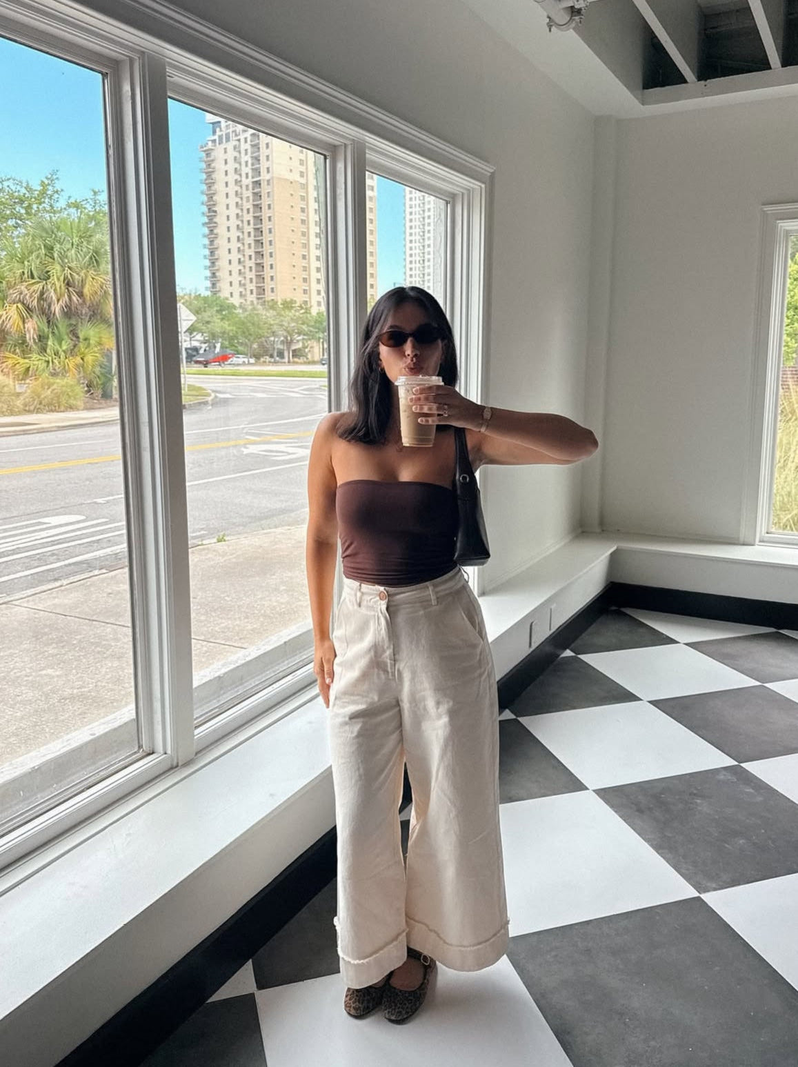 FRNCH Araceli Cream Wide Leg Fray Cuffed Pants