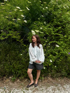 FRNCH Charlotte White Crinkle Buttoned Long Sleeve Top