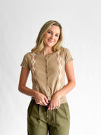 Alex Beige Plaid Pattern Buttoned Cardigan Top