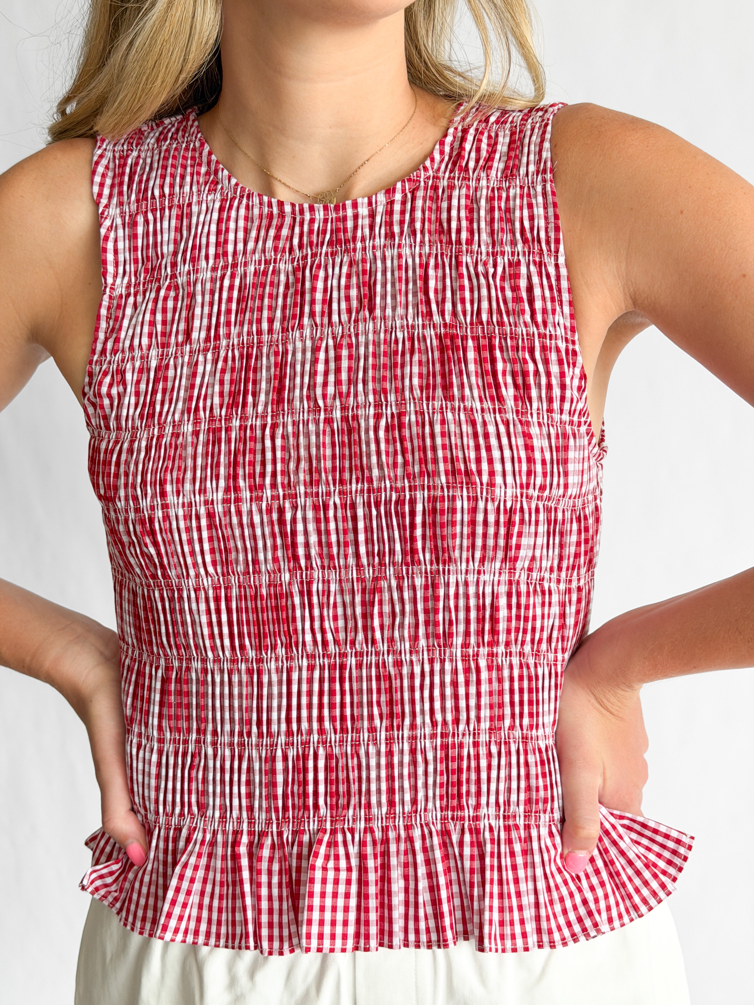 Alice Red Gingham Smocked Sleeveless Top