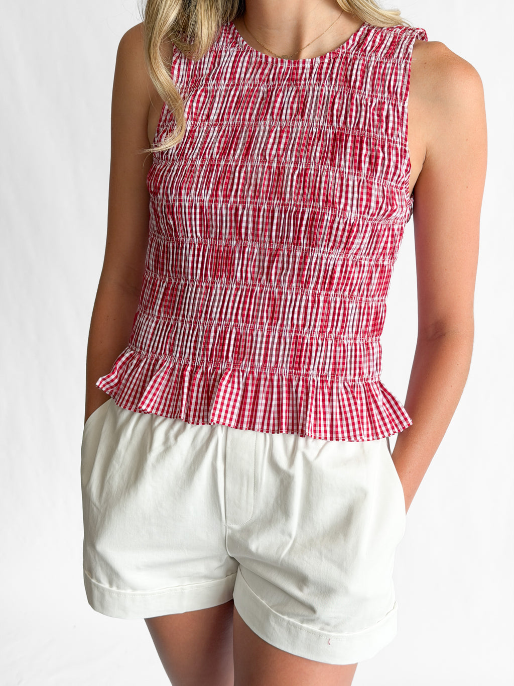 Alice Red Gingham Smocked Sleeveless Top