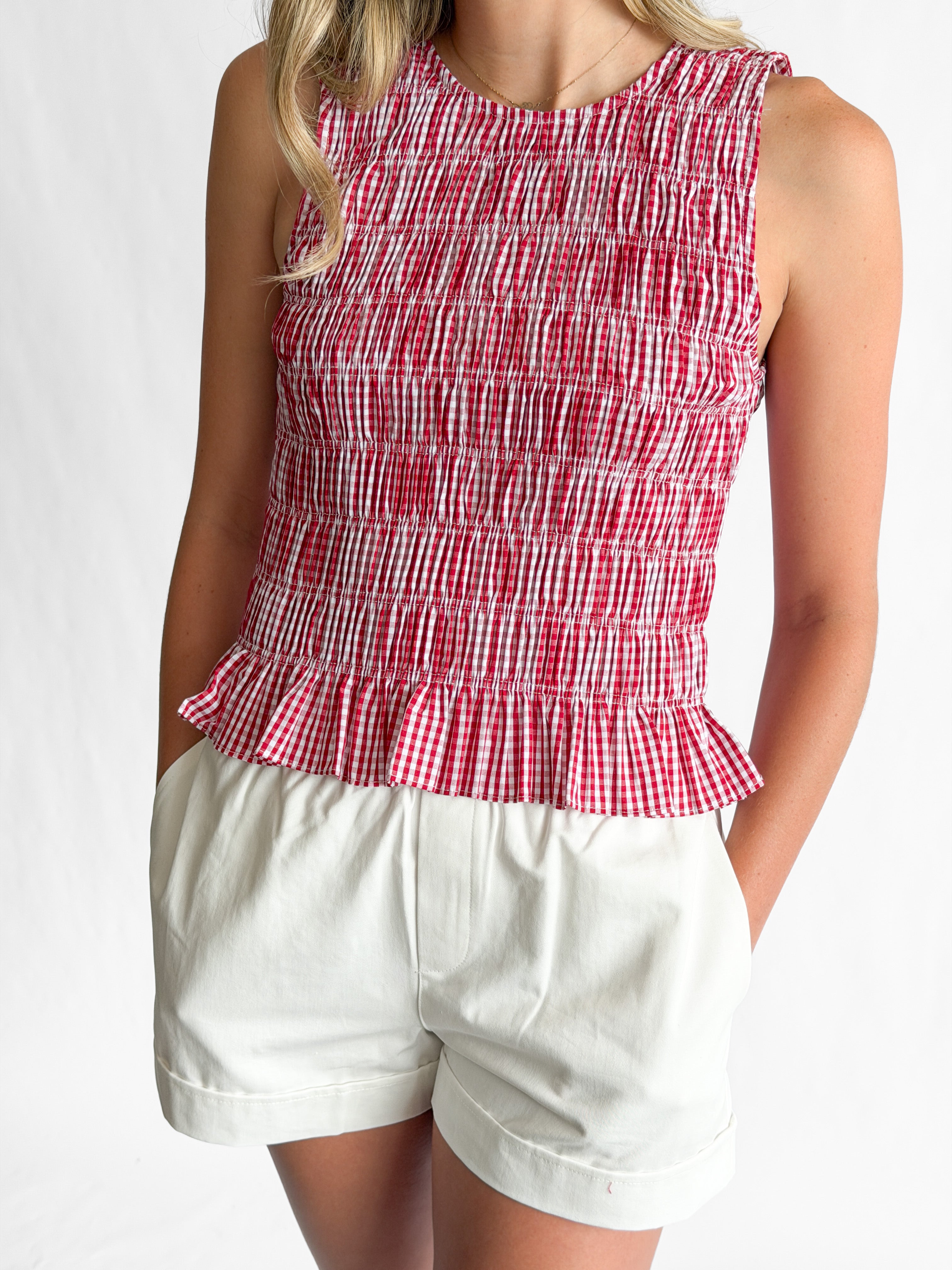Alice Red Gingham Smocked Sleeveless Top