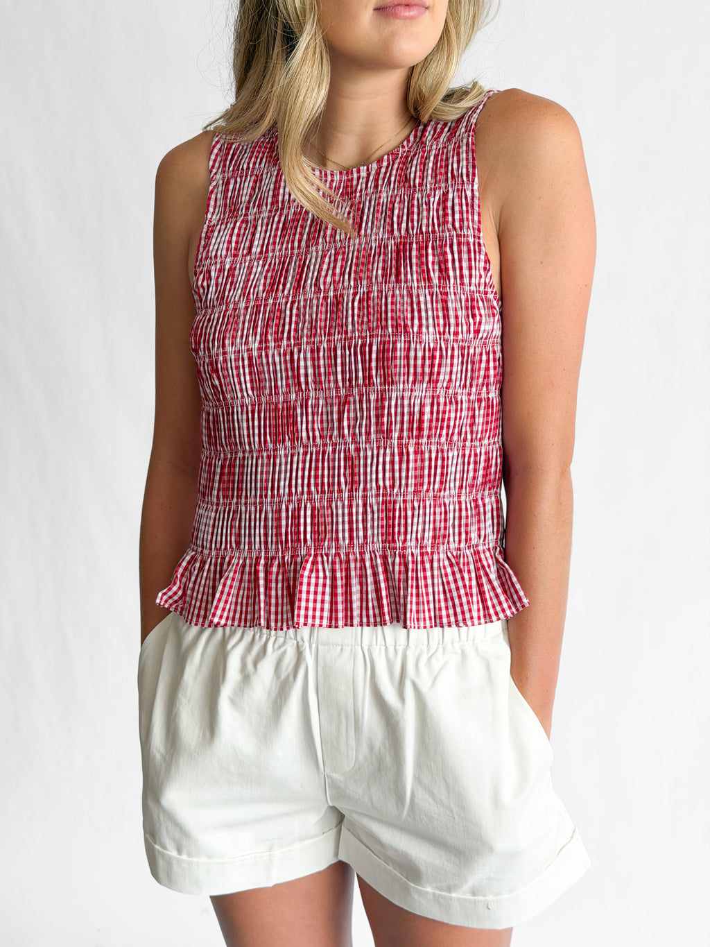 Alice Red Gingham Smocked Sleeveless Top