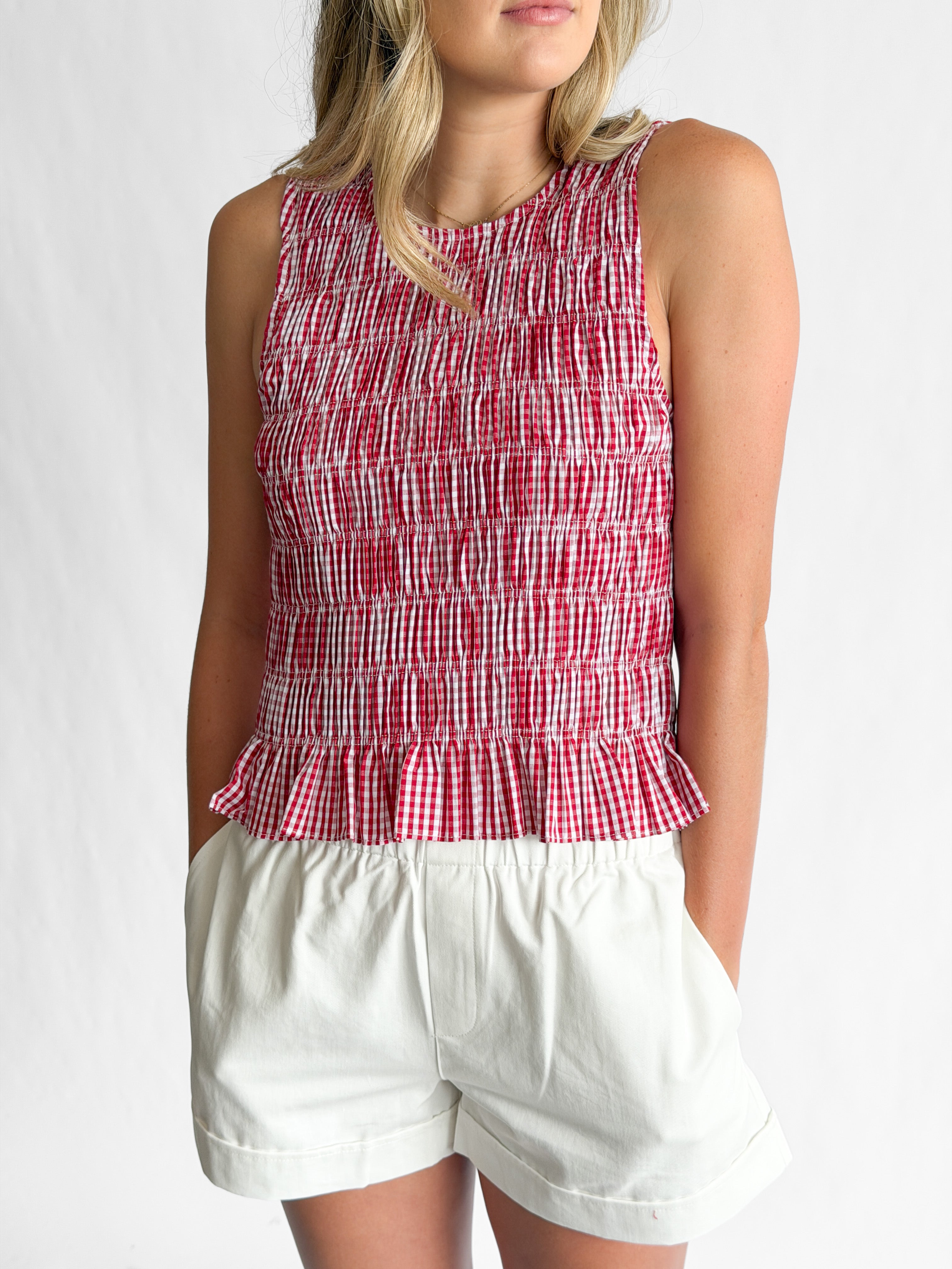 Alice Red Gingham Smocked Sleeveless Top