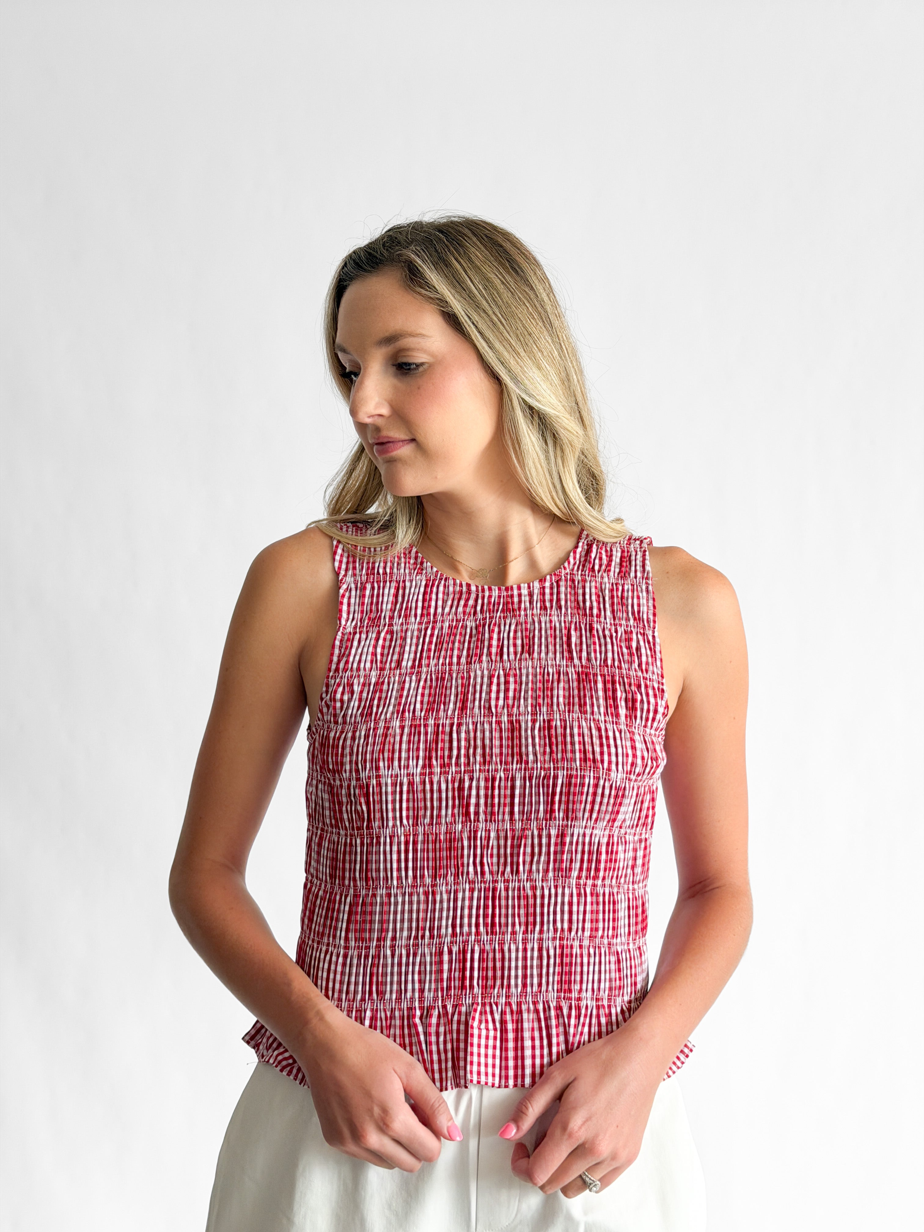 Alice Red Gingham Smocked Sleeveless Top