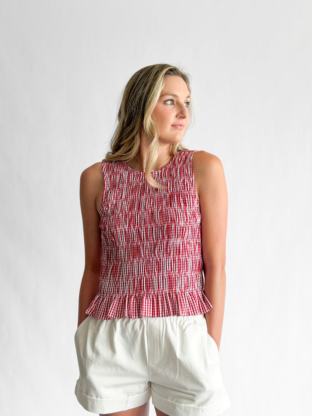 Alice Red Gingham Smocked Sleeveless Top